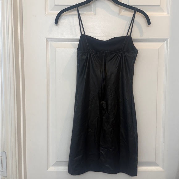 Sexy Black Mini Dress, Sleek & Sultry Faux Leather Mini Dress - Picture 3 of 5